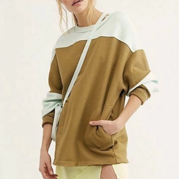 Free People Tops - Free People Jordan Color Block Pullover Sweatshirt Top Citron Combo